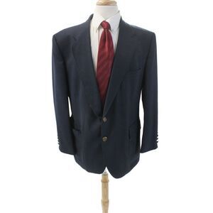 Arnold Palmer Mens Two Button Blazer Jacket Navy Blue Wool Size 44 Short